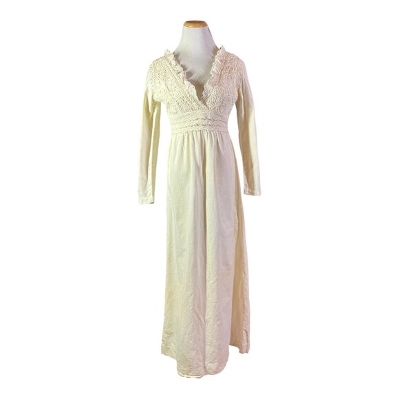 Vintage 1970s Girasol by Gonzalo Bauer Cream Dress Lace Embroidered *Flaws - Picture 1 of 15